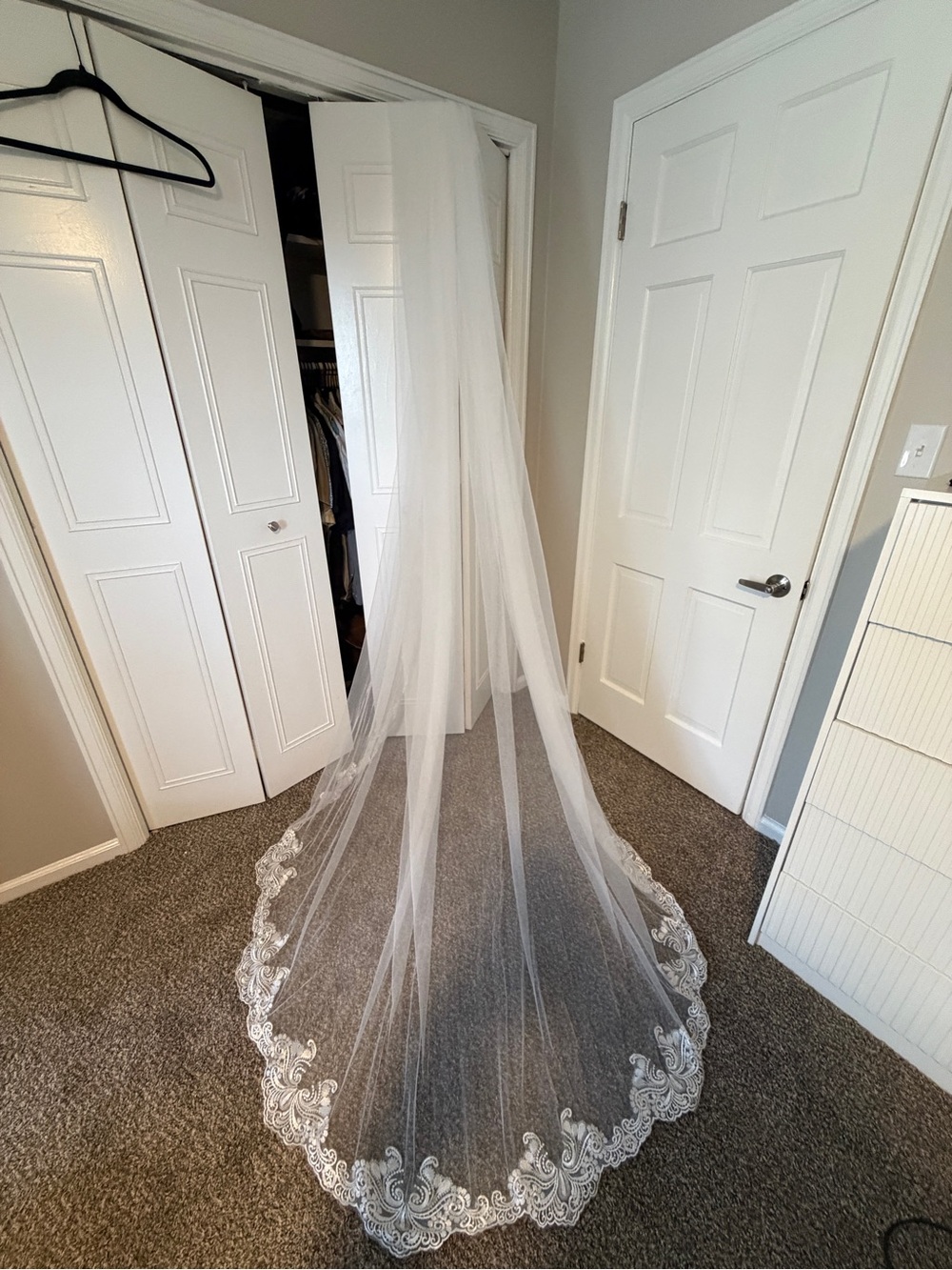 Long White/ Ivory Wedding Veil with Embroidered Scalloped Edge